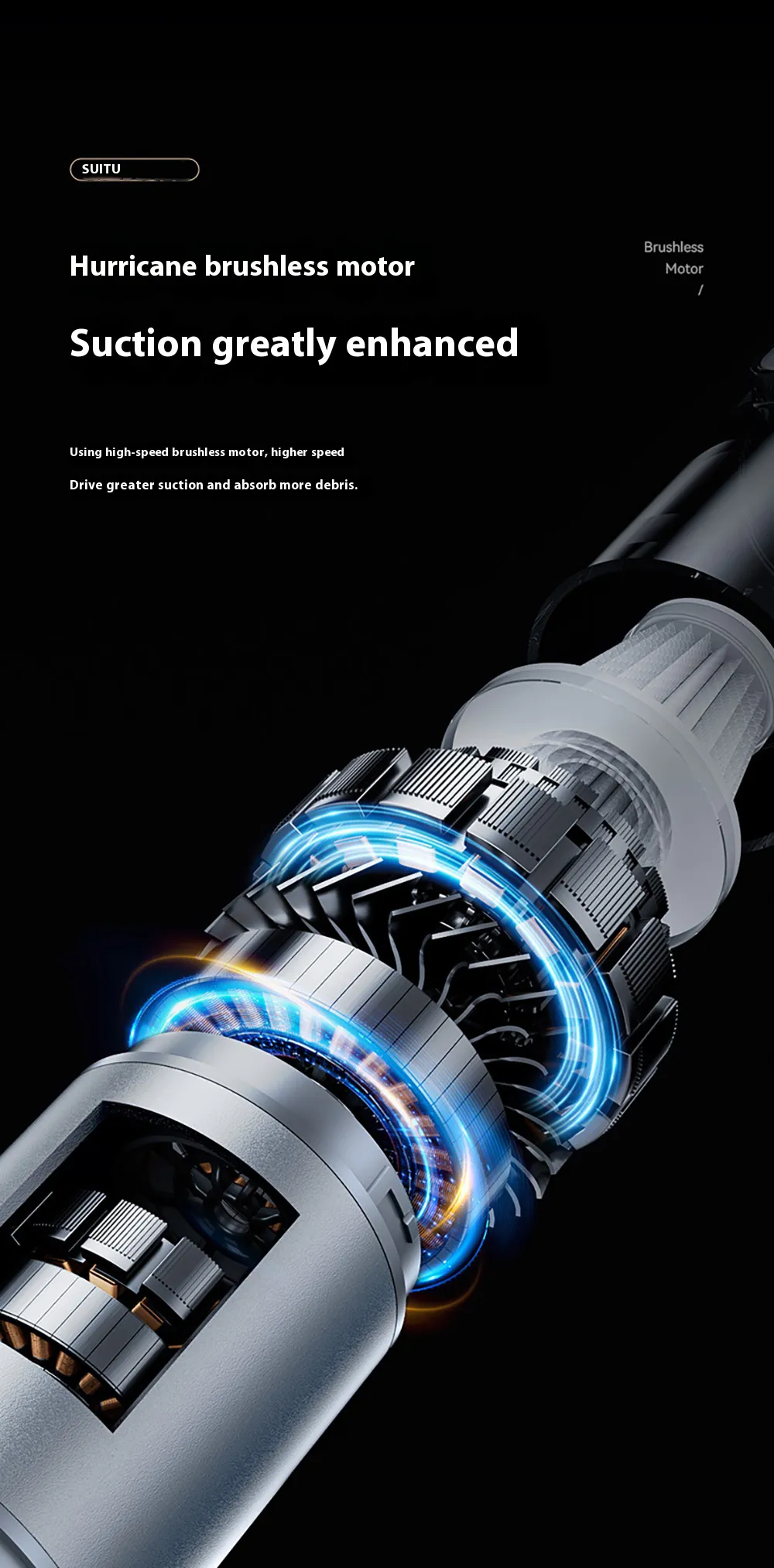 SUITU 100W Brushless Wireless Car Vacuum Cleaner Powerful Suction Wet & Dry Handheld Cleaning Auto Home