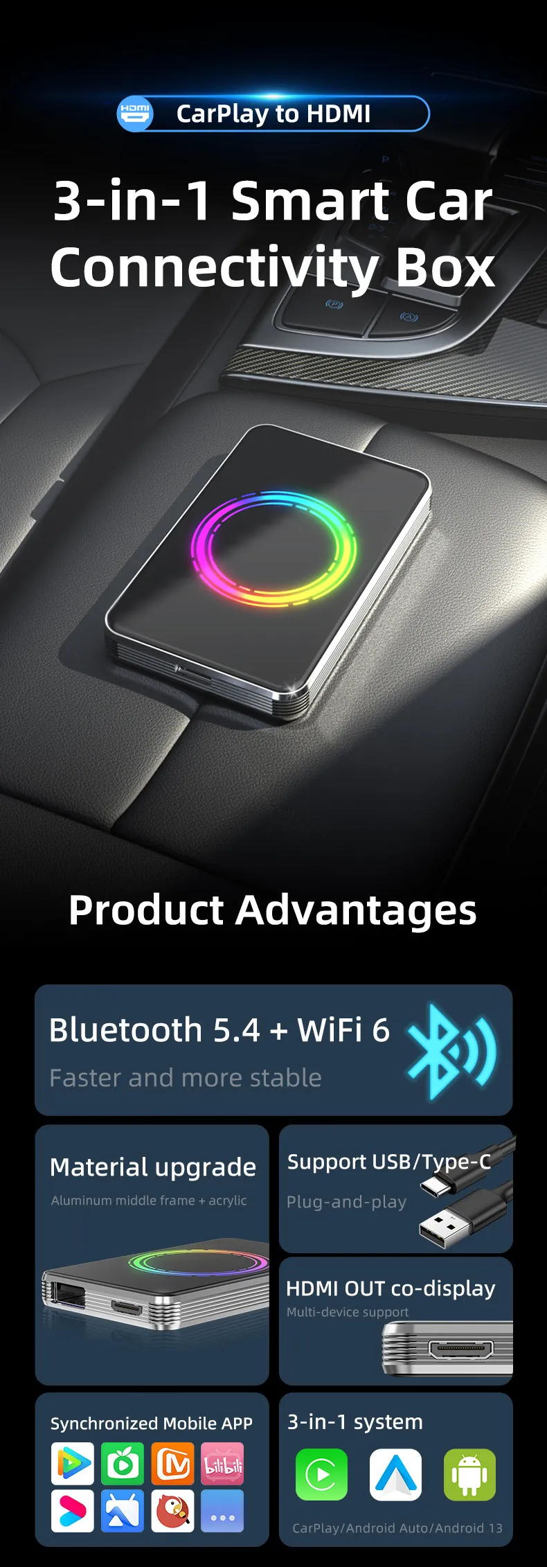 BABAOLONG Wireless Carplay Adapter for Original Wired Carplay to Wireless Car Multimedia Adapter