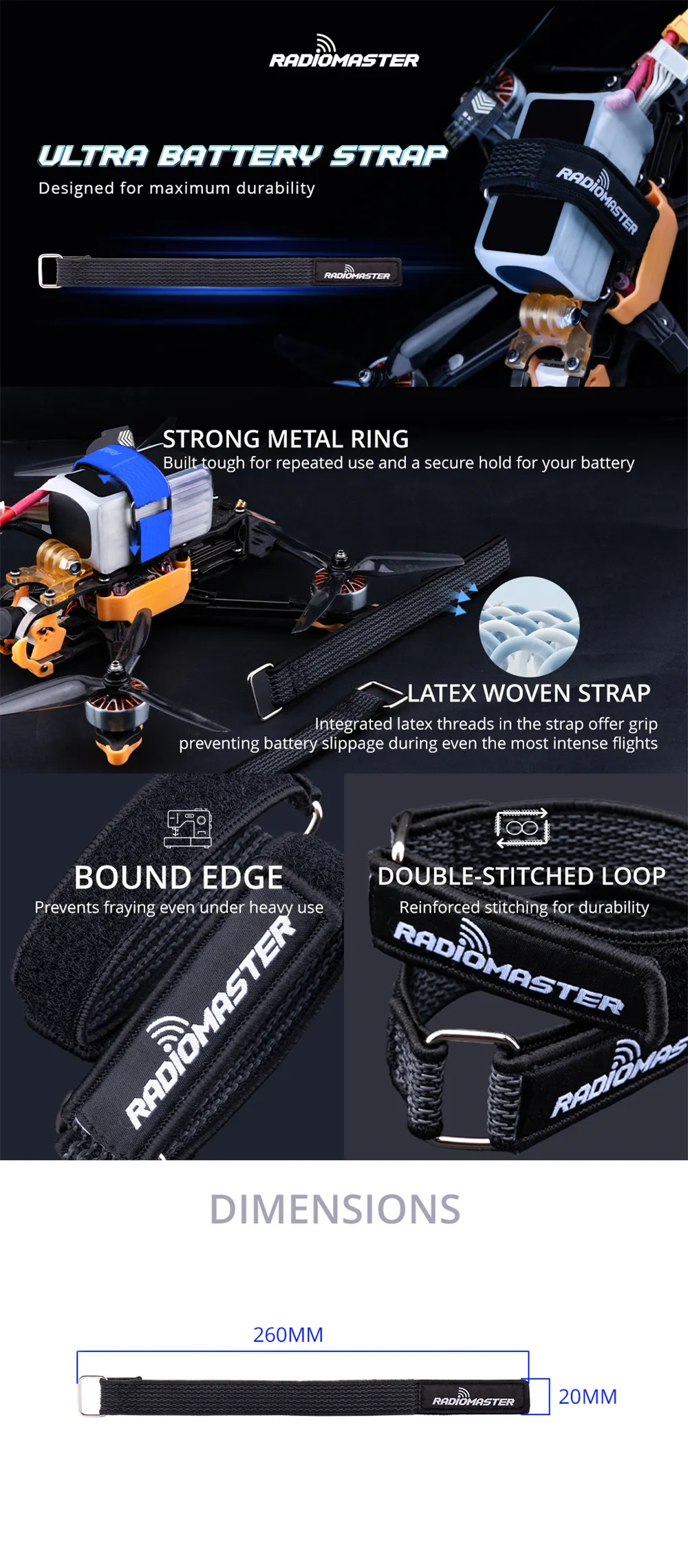 2PCS RadioMaster Ultra Adjustable Non-Slip Battery Straps Secure Grip for FPV Racing Drones Professional RC Drone Accessories with Safety Lock 2PCS RadioMaster Ultra Adjustable Non-Slip Battery Straps Secure Grip for FPV Racing Drones Professional RC Drone Accessories with Safety Lock