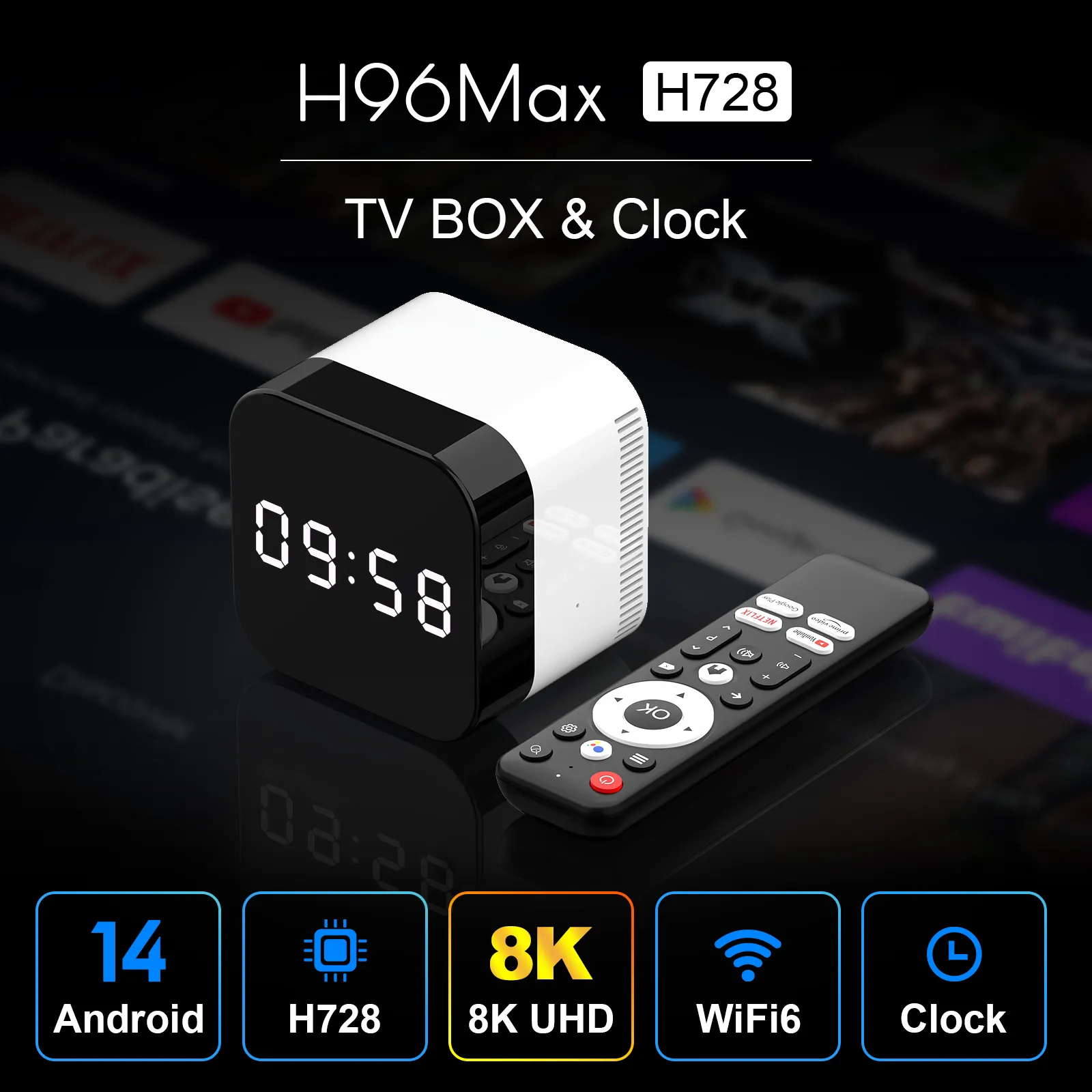 H96Max H728 4+128G 8K Android 14 TX Box Allwinner H728 Octa-core Support Wi-Fi6&Bluetooth5.X Media Player Set Top Box