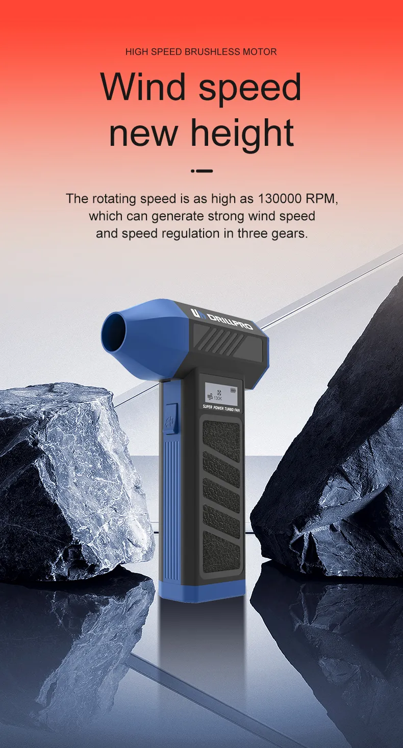 DRILLPRO P30 Turbo Fan 130,000 RPM 300g Wind Pressure with 5000mAh Battery Dual Nozzles Portable Brushless Motor High Performance