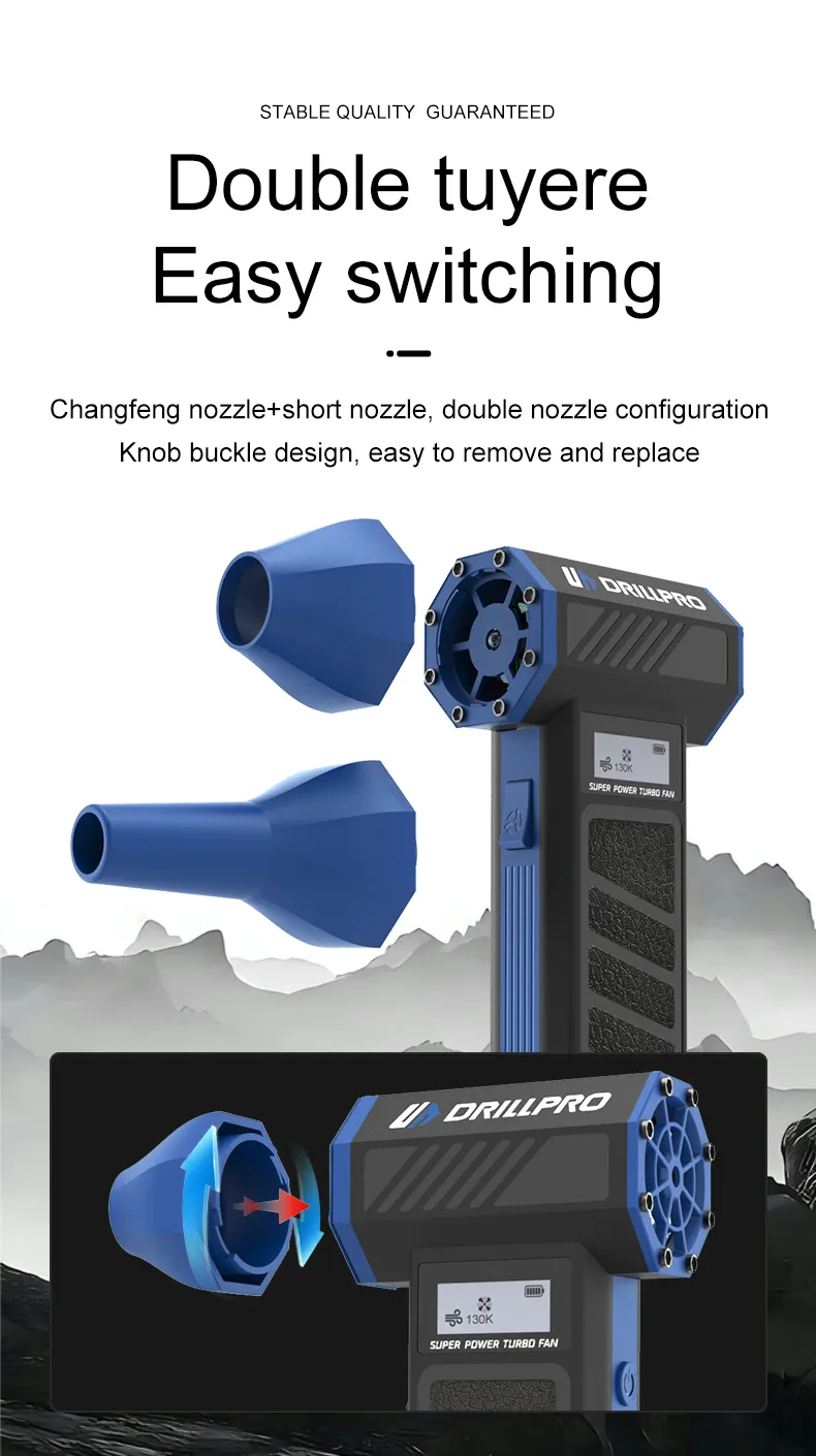 DRILLPRO P30 Turbo Fan 130,000 RPM 300g Wind Pressure with 5000mAh Battery Dual Nozzles Portable Brushless Motor High Performance