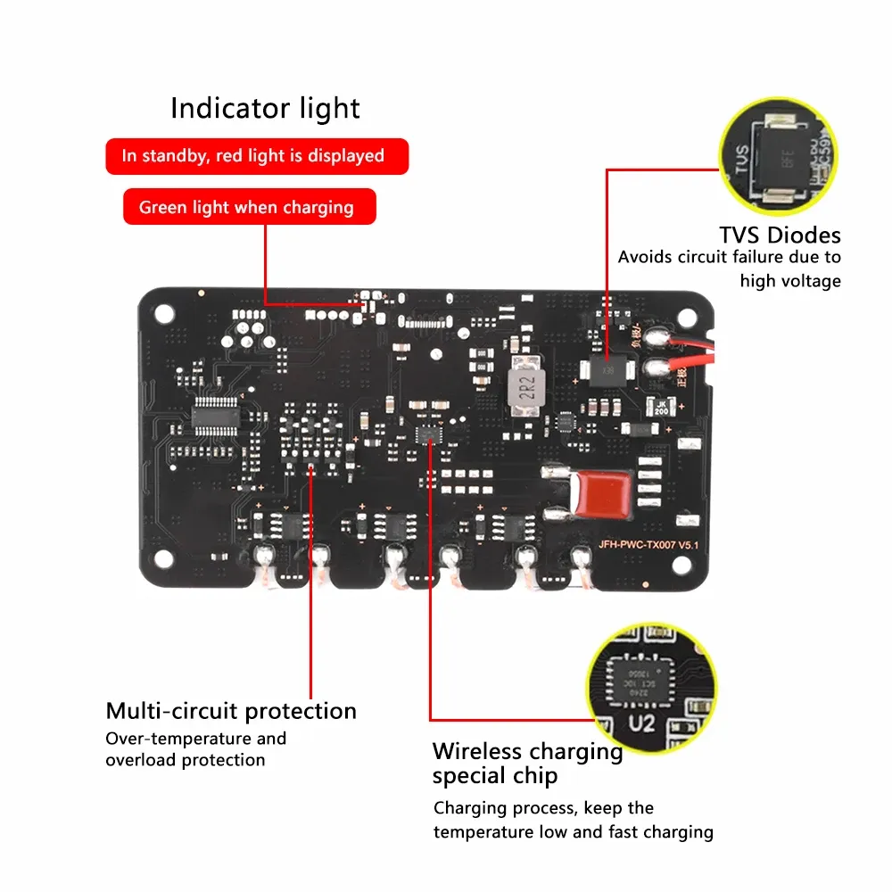 9-32V 20W/22W for QiWireless Charger Transmitter Module Circuit Board with 3 Coil for DIY Car Outdoor Power Supply