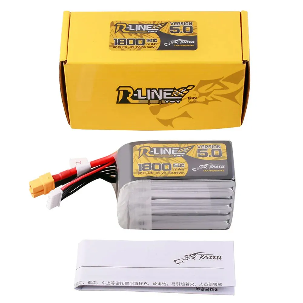 Tattu R-Line Version 5.0 1800mAh 6S 22.2V 150C Lipo Battery XT60 for GEPRC Vapor D6 HD O4 Pro 6S RC FPV Racing Drone Tattu R-Line Version 5.0 1800mAh 6S 22.2V 150C Lipo Battery XT60 for GEPRC Vapor D6 HD O4 Pro 6S RC FPV Racing Drone