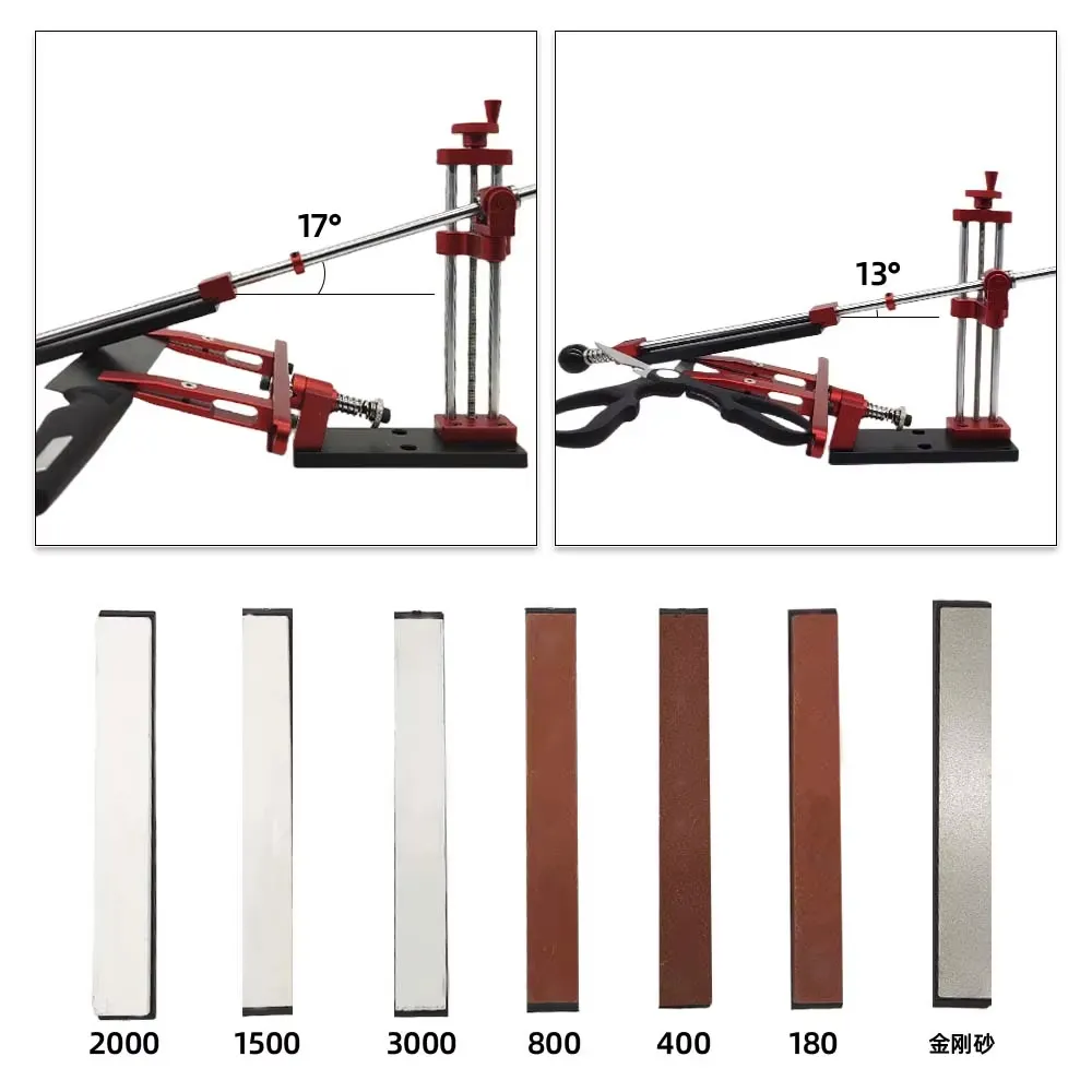 Knife Sharpener Kit 360° Rotation Fixed-Angle Sharpening System with Whetstones Adjustable and Reversible Aluminum Alloy Up to 150MM Length 15-45 Degree Angle Knife Sharpener Kit 360° Rotation Fixed-Angle Sharpening System with Whetstones Adjustable and Reversible Aluminum Alloy Up to 150MM Length 15-45 Degree Angle