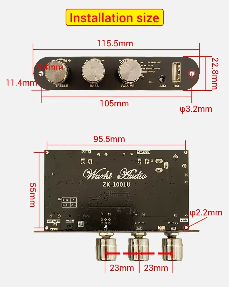 Wuzhi ZK-1001U Audio Bluetooth Amplifier Board Mono 100W TPA3116D2 with Treble Bass Control BT 5.3 Versatile Audio Input Wuzhi ZK-1001U Audio Bluetooth Amplifier Board Mono 100W TPA3116D2 with Treble Bass Control BT 5.3 Versatile Audio Input