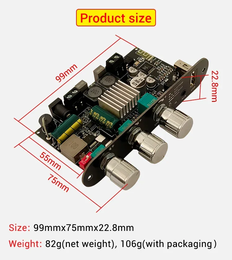Wuzhi ZK-1001U Audio Bluetooth Amplifier Board Mono 100W TPA3116D2 with Treble Bass Control BT 5.3 Versatile Audio Input Wuzhi ZK-1001U Audio Bluetooth Amplifier Board Mono 100W TPA3116D2 with Treble Bass Control BT 5.3 Versatile Audio Input