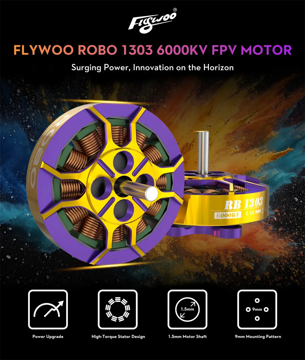 1PC / 4PCS FLYWOO ROBO 1303 6000KV 2-4S Brushless Motor 1.5mm Shaft for RC FPV Racing Drone