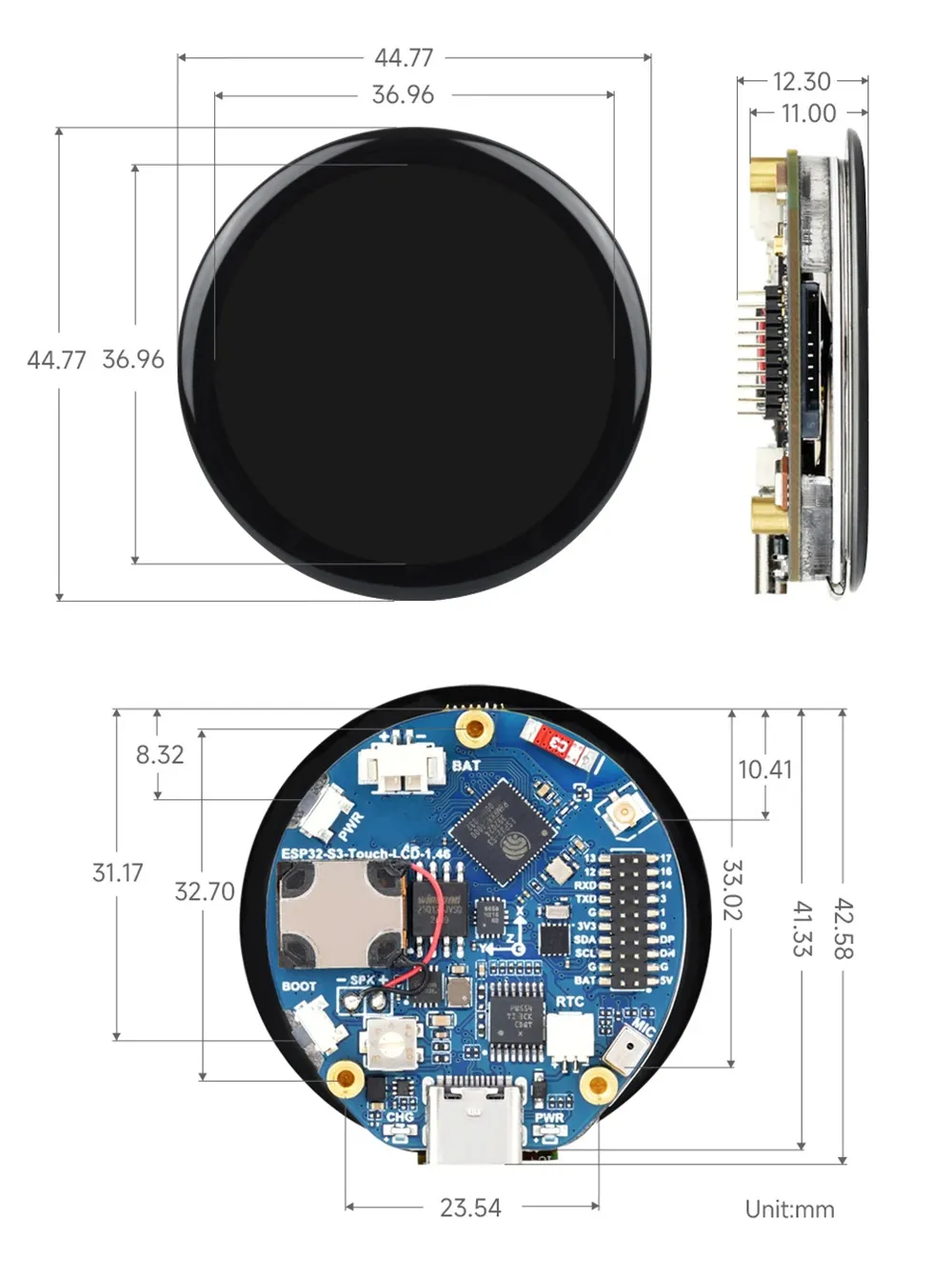 ESP32-S3 Touch LCD 1.46 inch Round Display WiFi Bluetooth Audio Play Dual-Core 6-Axis IMU Gyroscope Development Board