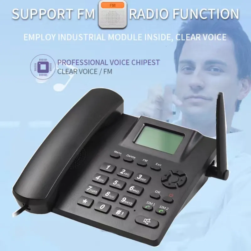 DDK995+ Fixed Wireless Landline Phone Desktop Telephone Support GSM Dual SIM Card 2G Cordless Phone with Antenna