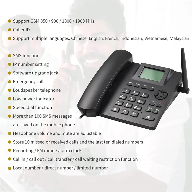 DDK995+ Fixed Wireless Landline Phone Desktop Telephone Support GSM Dual SIM Card 2G Cordless Phone with Antenna