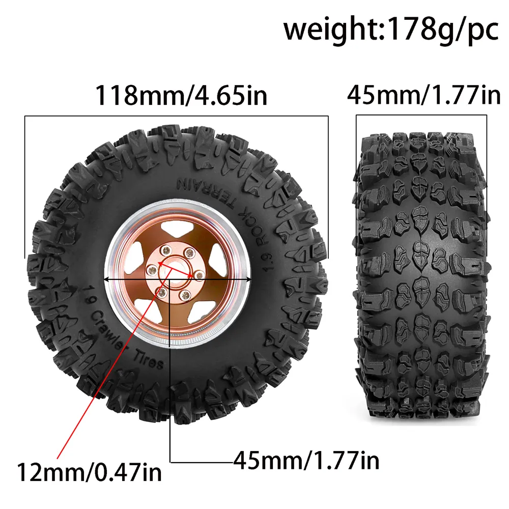 4PCS Upgraded 1.9 Inches Tires Aluminum Alloy Wheel Rims for 1/10 Axial SCX10 III Yikong YK4107 RGT Rock Crawler Climbing Truck RC Cars Vehicles Models Spare Parts R226