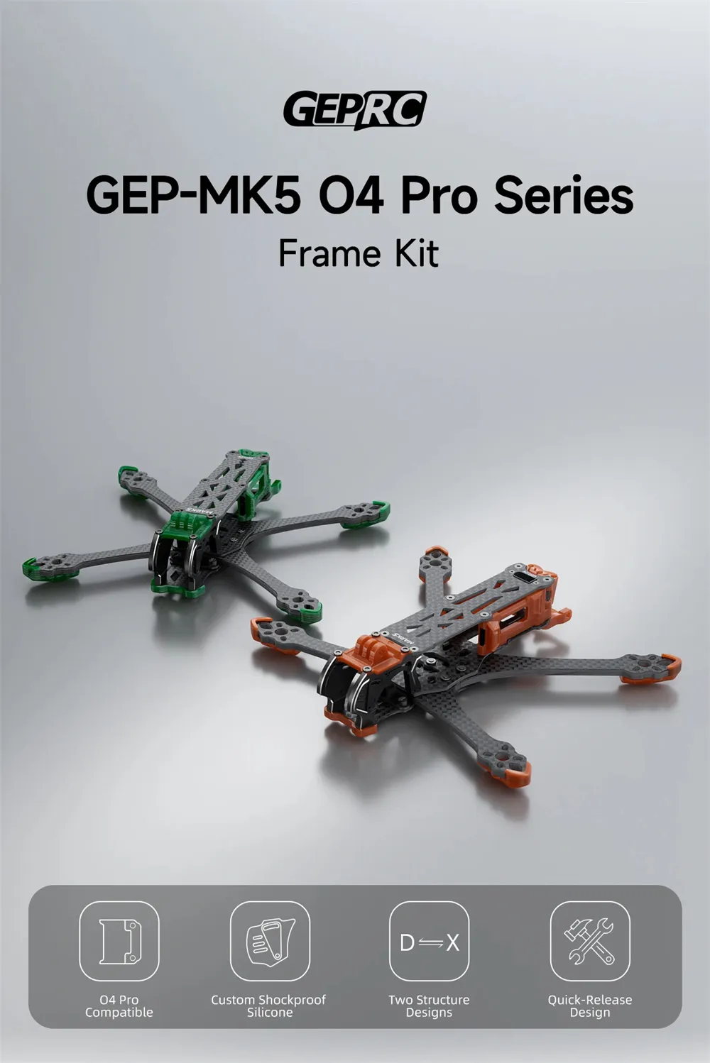 GEPRC MARK5 230mm 5 Inch 6S DC Frame Kit Compatible with DJI O4 Pro Air Unit for FPV Racing Drones GEPRC MARK5 230mm 5 Inch 6S DC Frame Kit Compatible with DJI O4 Pro Air Unit for FPV Racing Drones