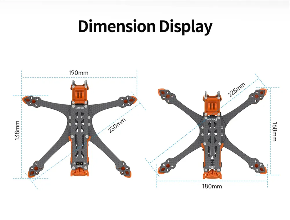 GEPRC MARK5 230mm 5 Inch 6S DC Frame Kit Compatible with DJI O4 Pro Air Unit for FPV Racing Drones GEPRC MARK5 230mm 5 Inch 6S DC Frame Kit Compatible with DJI O4 Pro Air Unit for FPV Racing Drones