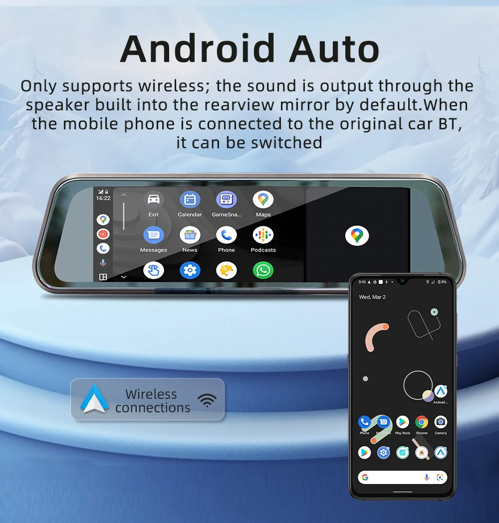 9.36 inch 2.5D Rearview Mirror Dash Cam Touch Screen Carplay Driving Recorder Streaming High Definition Large Screen bluetooth Reversing Rearview Mirror