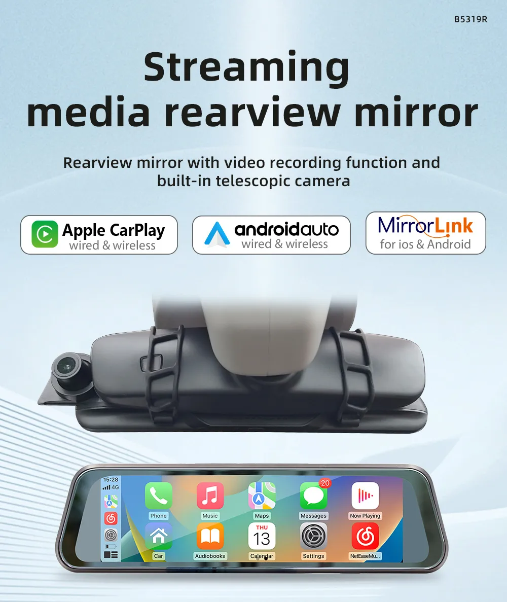 9.36 inch 2.5D Rearview Mirror Dash Cam Touch Screen Carplay Driving Recorder Streaming High Definition Large Screen bluetooth Reversing Rearview Mirror