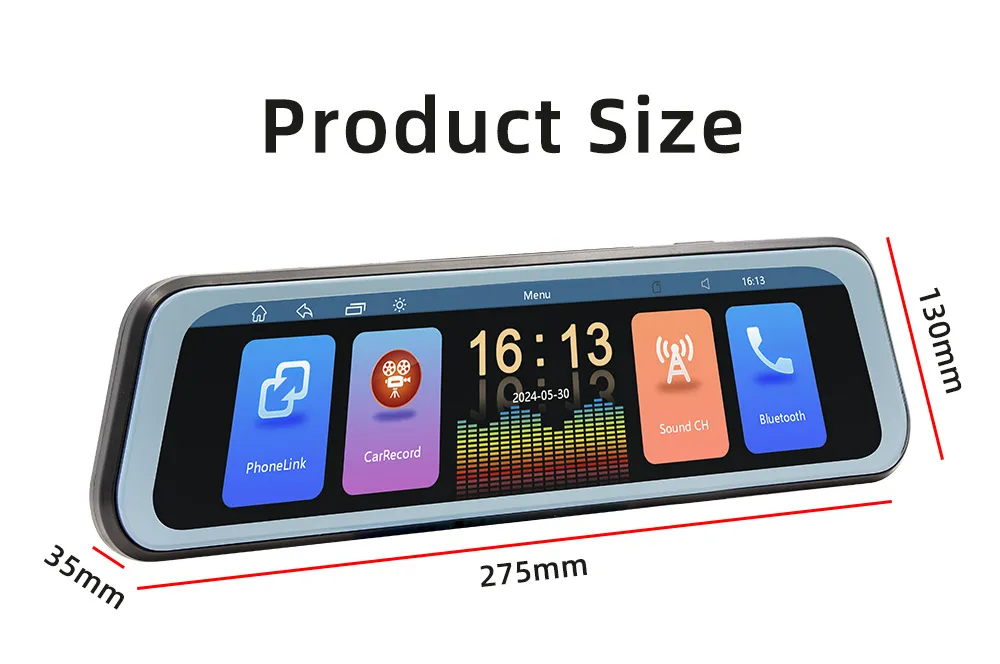 9.36 inch 2.5D Rearview Mirror Dash Cam Touch Screen Carplay Driving Recorder Streaming High Definition Large Screen bluetooth Reversing Rearview Mirror