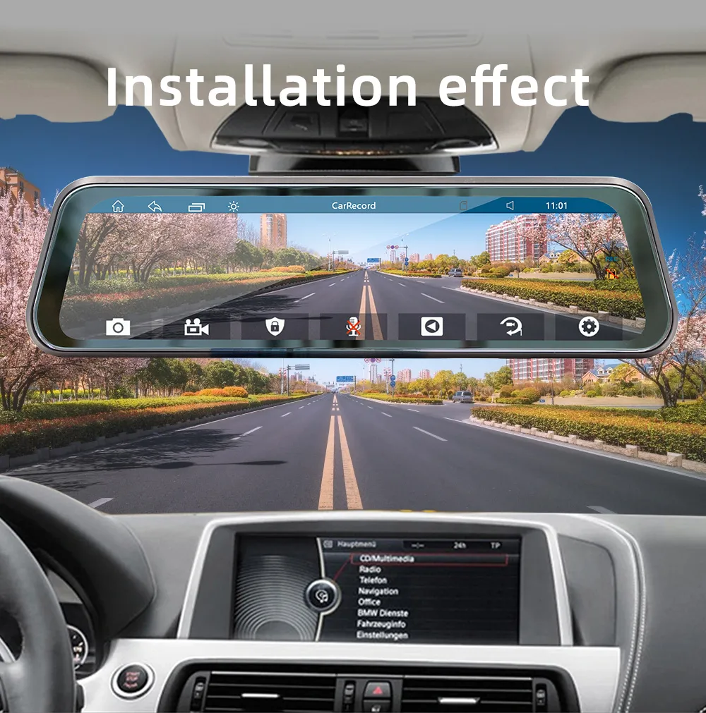 9.36 inch 2.5D Rearview Mirror Dash Cam Touch Screen Carplay Driving Recorder Streaming High Definition Large Screen bluetooth Reversing Rearview Mirror