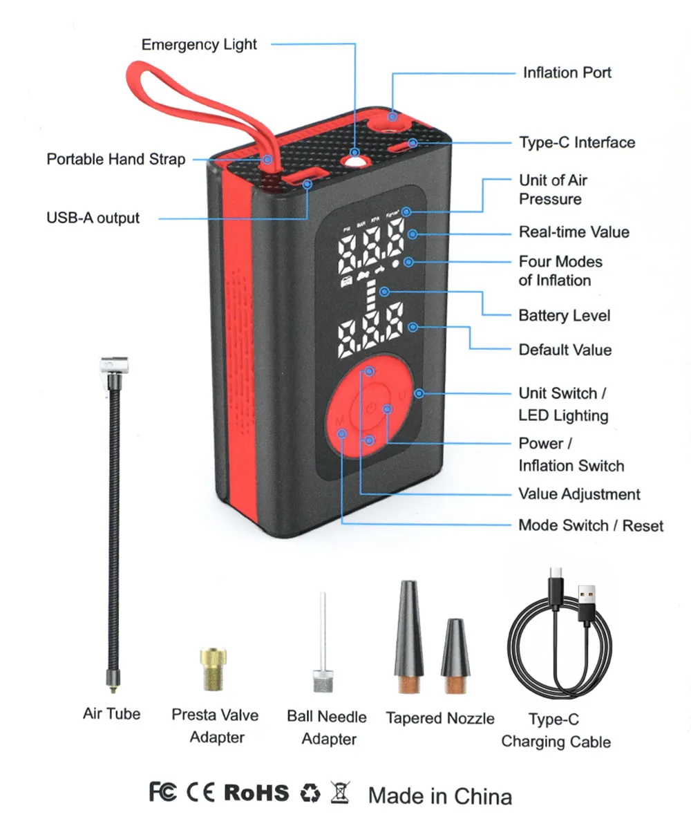 DUOTTS Bike Pump 150PSI 7.4V 2AH*2 Tires Inflator Electric Bike Motorcycle Air Pump Inflator with Digital Display DUOTTS Bike Pump 150PSI 7.4V 2AH*2 Tires Inflator Electric Bike Motorcycle Air Pump Inflator with Digital Display
