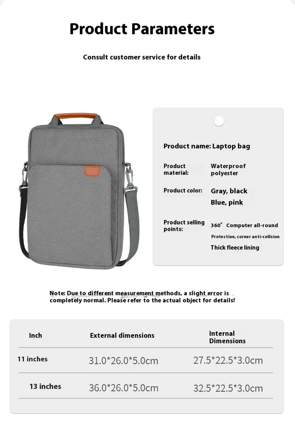 9.7''/13'' Tablet Sleeve Bag Lightweight Laptop Handbag Simple Waterproof Notebook Inner Case Messenger Bag