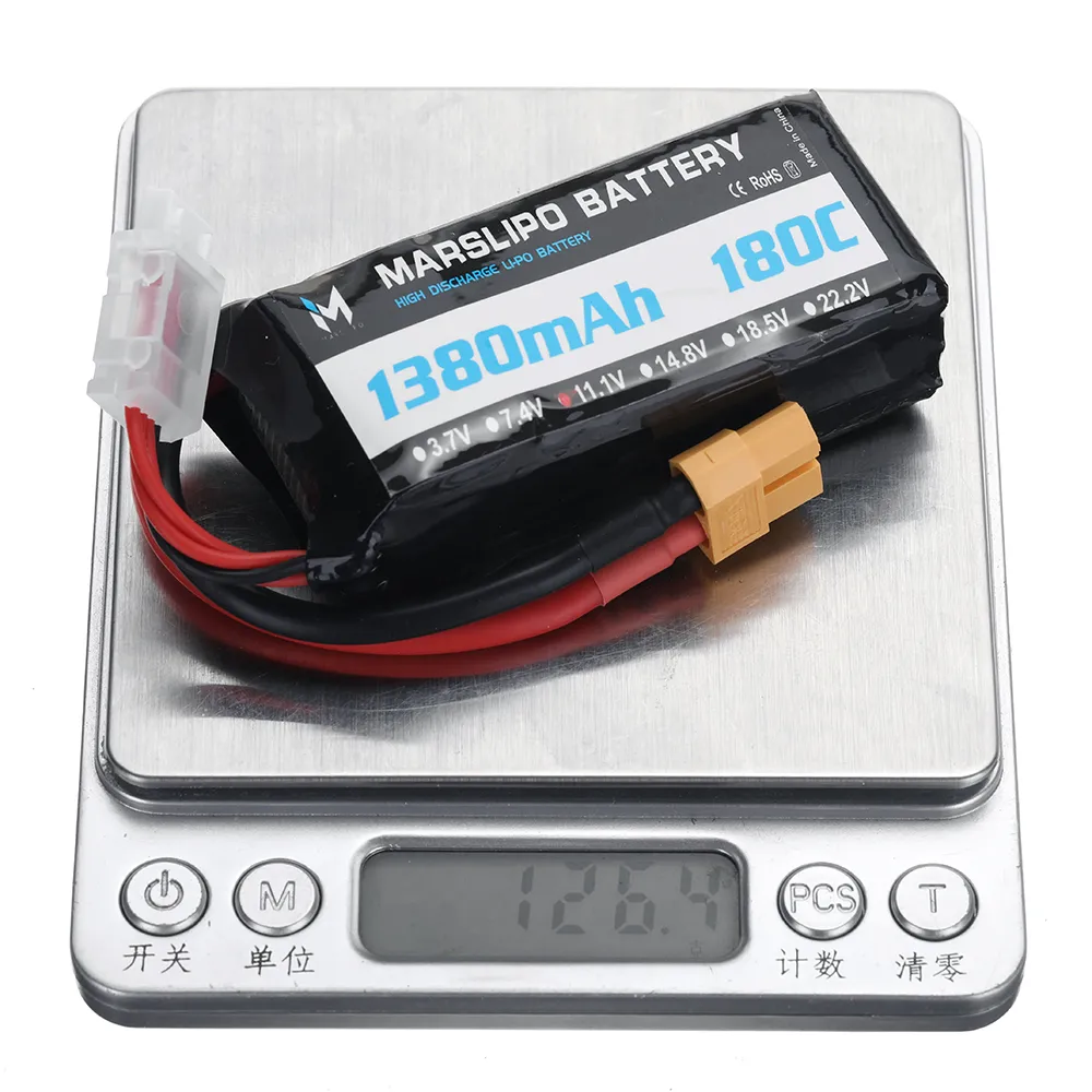 MARSLIPO 11.1V 1380mAh 180C 3S Lipo Battery XT60 Plug for RC Drones
