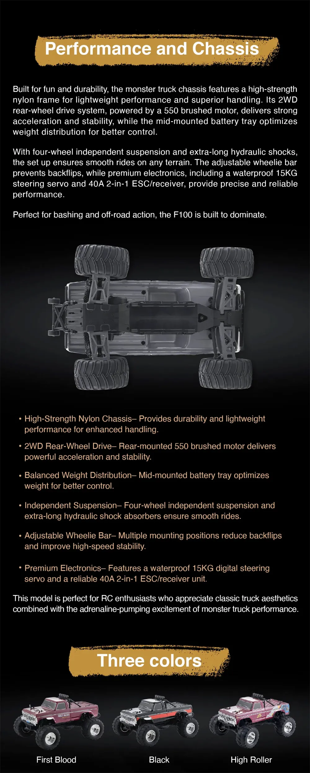 FMS для Ford F100 RTR 1/10 2.4G RWD 30км/ч RC Car Monster Truck Off-Road Full Proportional Vehicles Models Toys
