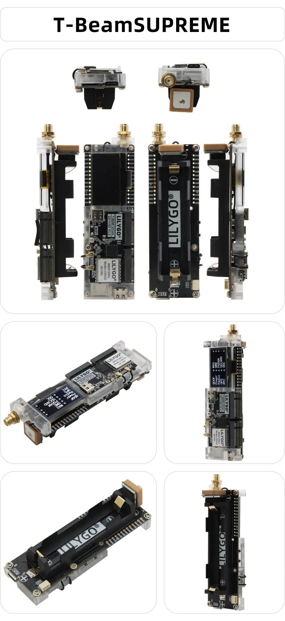 LILYGO® Meshtastic T-Beam SUPREMEESP32-S3 Development Board SX1262 LoRa Module 433/868/915MHz WiFi Bluetooth 1.3 inch OLED