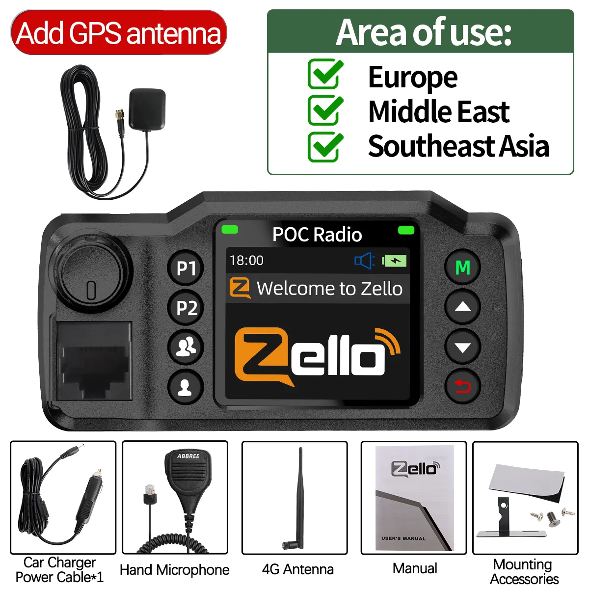 ABBREE GP-8900 Plus 4G Car Radio Dual-SIM Unlimited Distance Zello Android 5.1 POC Radio Clear Sound Large Color Screen