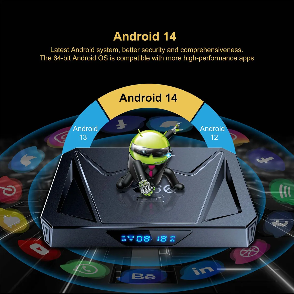 X96QPRO+ 4+64G TV Box Android 14 Allwinner H728 Octa-core 1000M LAN Supporto WiFi6 2.4G/5G e BT5 Lettore multimediale 3D 8K Set Top Box