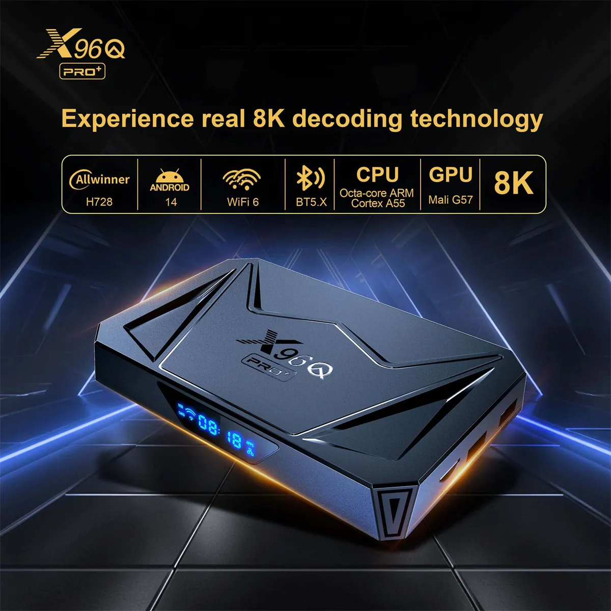X96QPRO+ 4+64G TV Box Android 14 Allwinner H728 Octa-core 1000M LAN Supporto WiFi6 2.4G/5G e BT5 Lettore multimediale 3D 8K Set Top Box