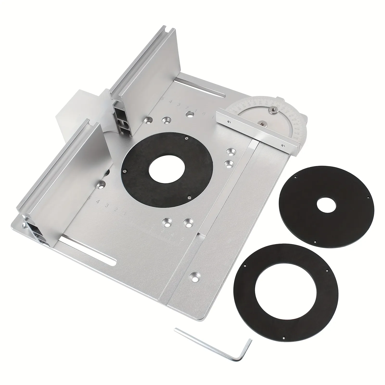 Router Table Insert Plate Set 240x200mm for Woodworking Bench with Miter Gauge Guide Aluminium Fence Sliding Bracket Compatible with Multiple Routers