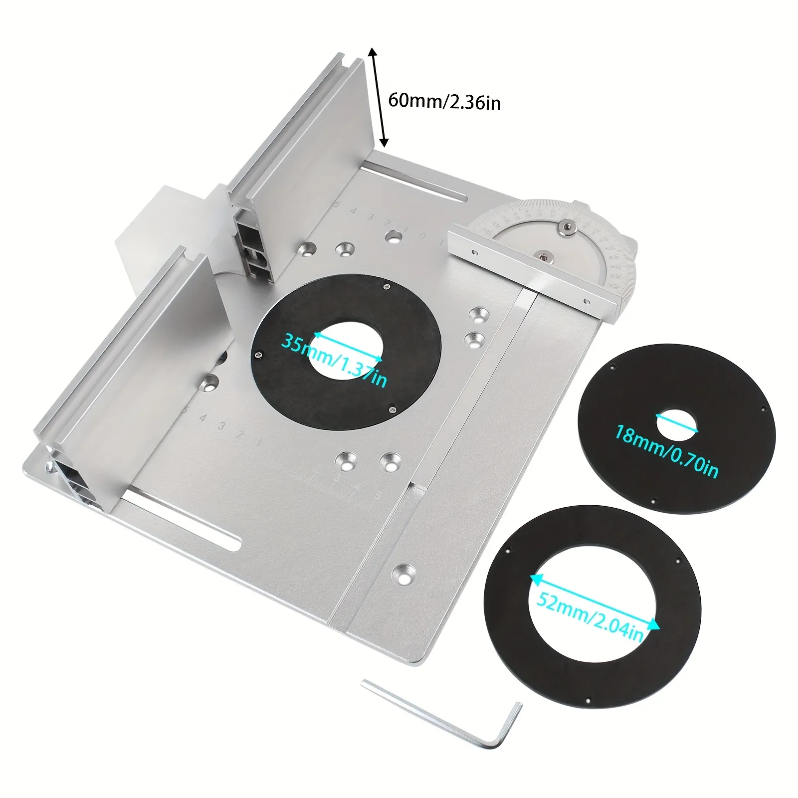Router Table Insert Plate Set 240x200mm for Woodworking Bench with Miter Gauge Guide Aluminium Fence Sliding Bracket Compatible with Multiple Routers