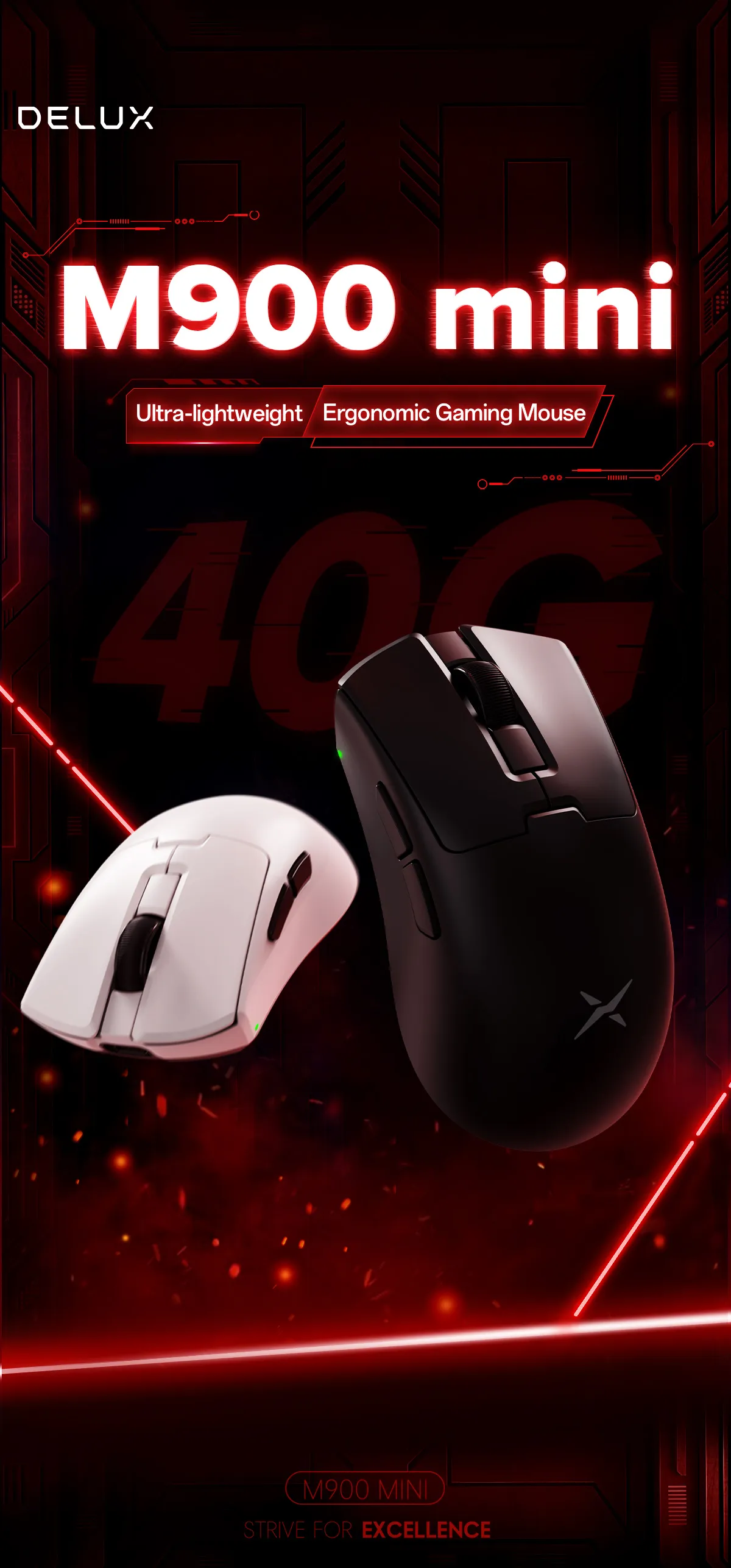 DELUX M900mini Pro Gaming Mouse PAW3395 Sensor FPS Wireless Dual Mode 8K Ergonomic 46g Ultra-Lightweight Mice for PC Laptop Computer