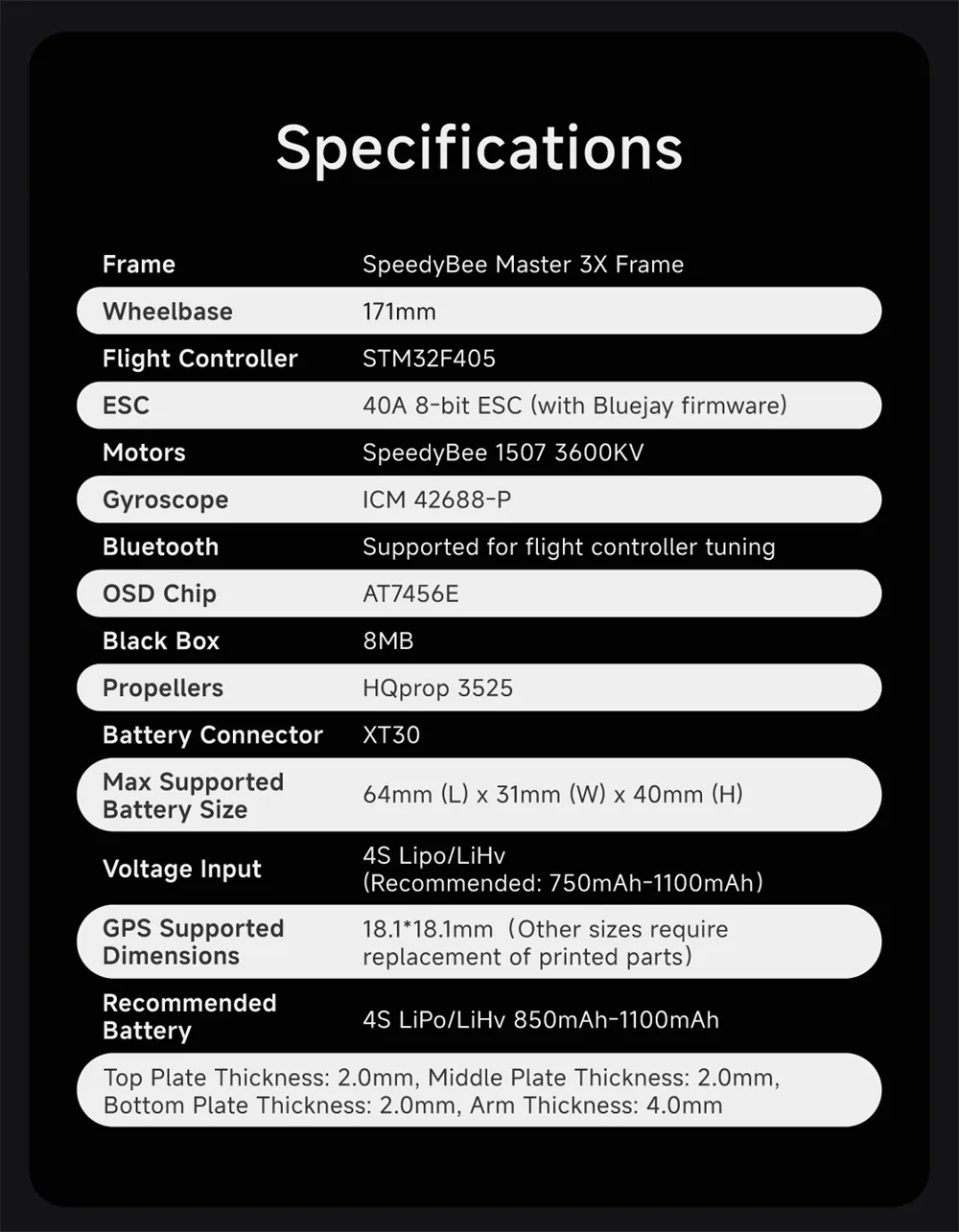 SpeedyBee Master 3X Modular 171mm 4S F4 FPV Racing Drone PNP BNF with O4 Pro / Power Version Optional