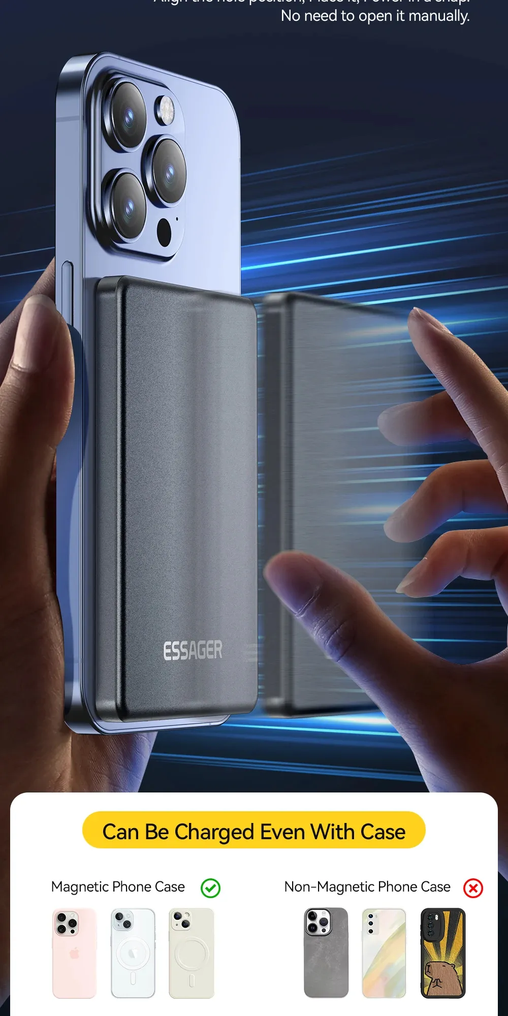 ESSAGER KR-W002 Power Bank magnetico wireless 15W 5000mAh Alimentatore esterno con 1 ingresso e 2 uscite Ricarica rapida per iPhone 16 16 Pro 15 14 13 Pro Max per Xiaomi 15 Ultra per Samsung Galaxy S25 Ultra