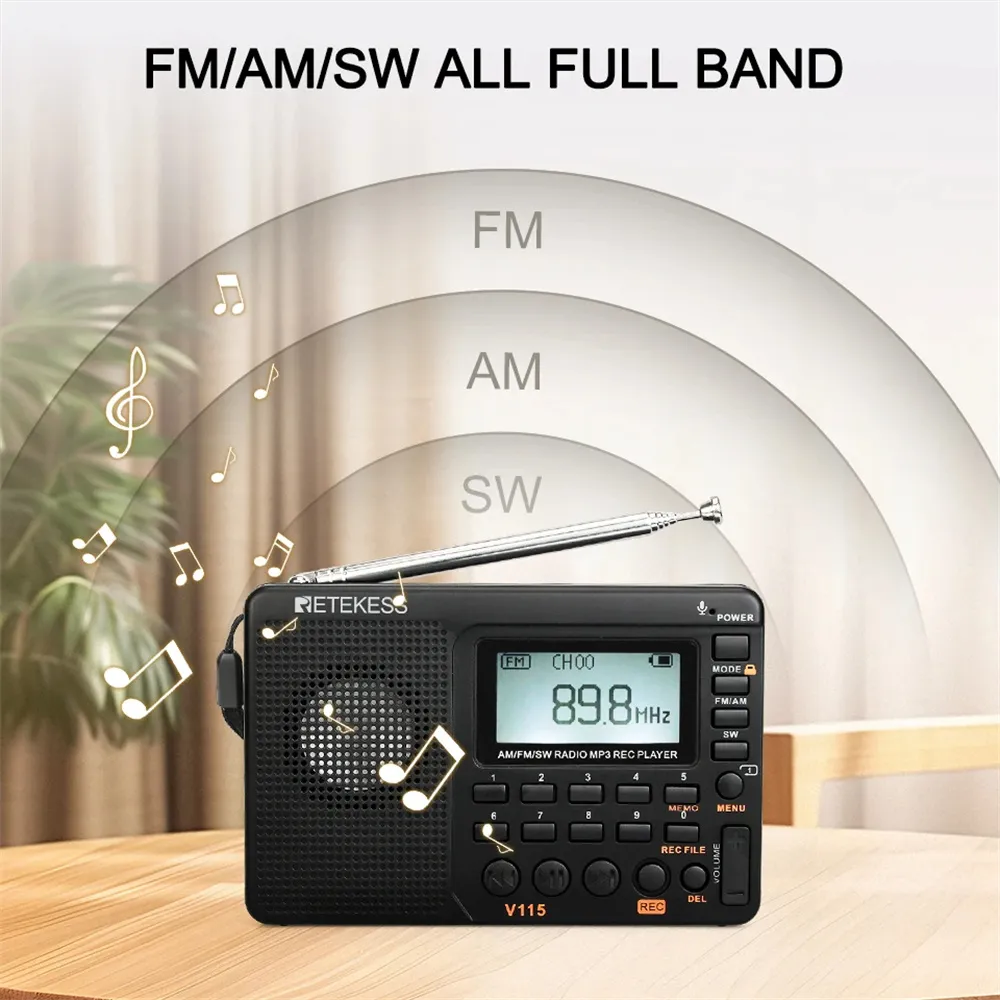 Retekess V115 Radio FM AM SW Portable Radios AM FM Rechargeable Shortwave Radio Battery Powered Full Waves USB Recorder For Gift Retekess V115 Radio FM AM SW Portable Radios AM FM Rechargeable Shortwave Radio Battery Powered Full Waves USB Recorder For Gift