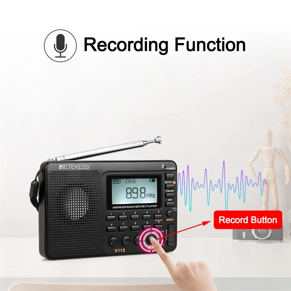 Retekess V115 Radio FM AM SW Portable Radios AM FM Rechargeable Shortwave Radio Battery Powered Full Waves USB Recorder For Gift Retekess V115 Radio FM AM SW Portable Radios AM FM Rechargeable Shortwave Radio Battery Powered Full Waves USB Recorder For Gift