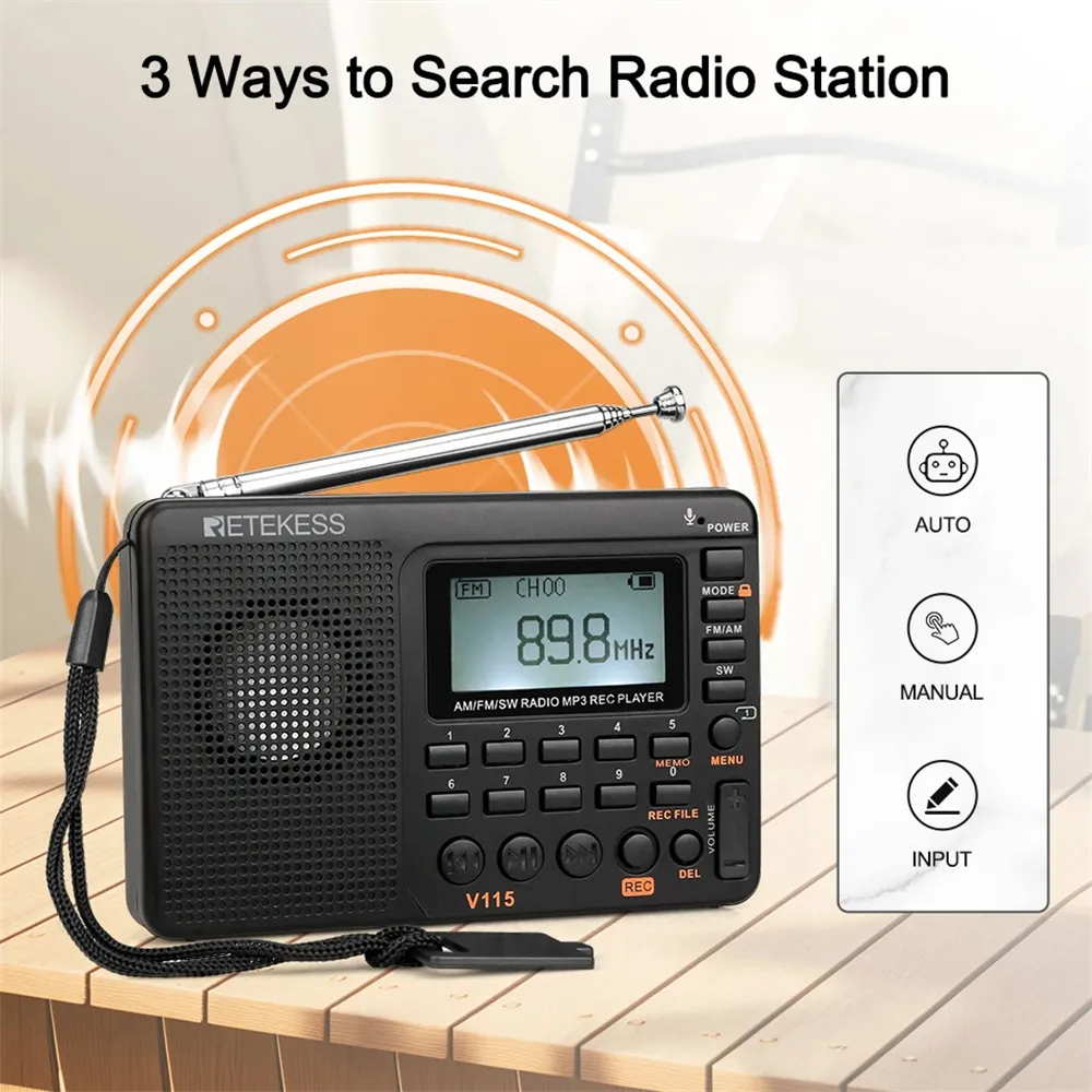 Retekess V115 Radio FM AM SW Portable Radios AM FM Rechargeable Shortwave Radio Battery Powered Full Waves USB Recorder For Gift Retekess V115 Radio FM AM SW Portable Radios AM FM Rechargeable Shortwave Radio Battery Powered Full Waves USB Recorder For Gift
