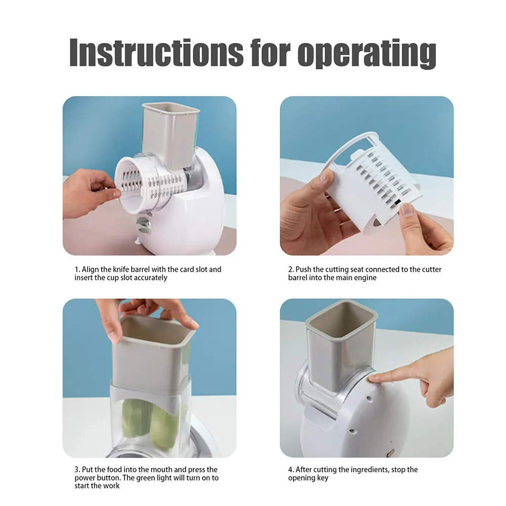 50W Multifunctional Vegetable Cutter Kitchen Drum Electric Vegetable Cutter Vegetable Slicer Potato Grater Electric Cheese Grater