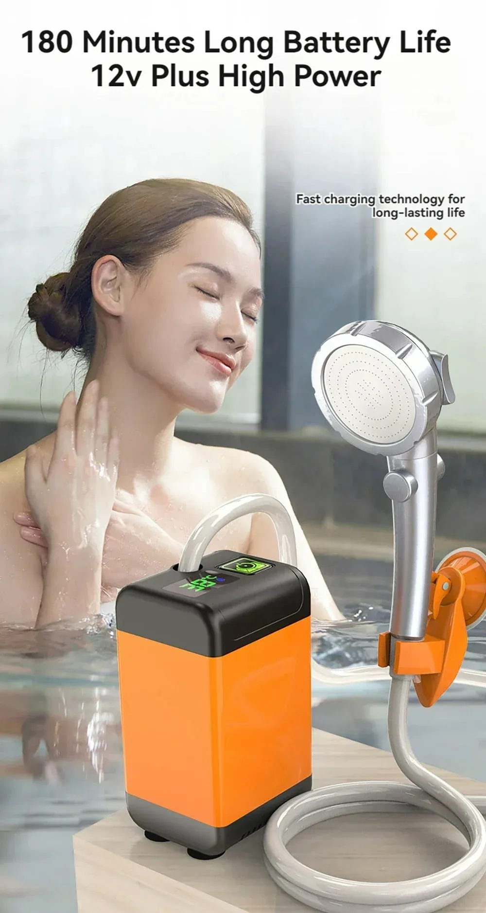 IPRee Outdoor Camping Shower Portable Electric Shower Pump IPX7 Waterproof 6000/7800mAh with Digital Display Temperature for Camping Travel Beach Dormitory