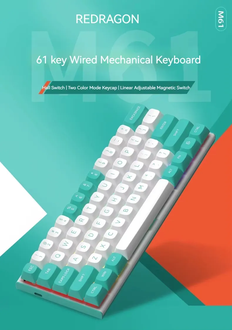 REDRAGON M61 Magnetic Switch Machanical Keyboard 61 Keys Wired RGB 8K Hall Switch NKRO RT USB E-sports PC Gamer Keyboards