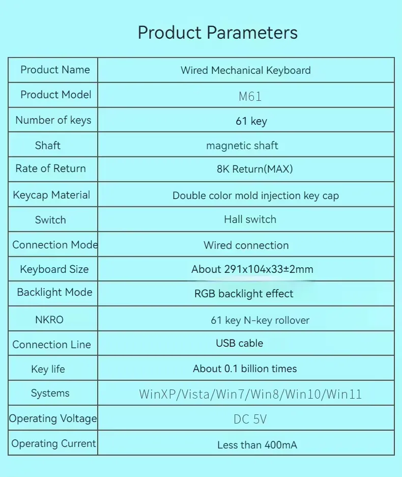 REDRAGON M61 Magnetic Switch Machanical Keyboard 61 Keys Wired RGB 8K Hall Switch NKRO RT USB E-sports PC Gamer Keyboards