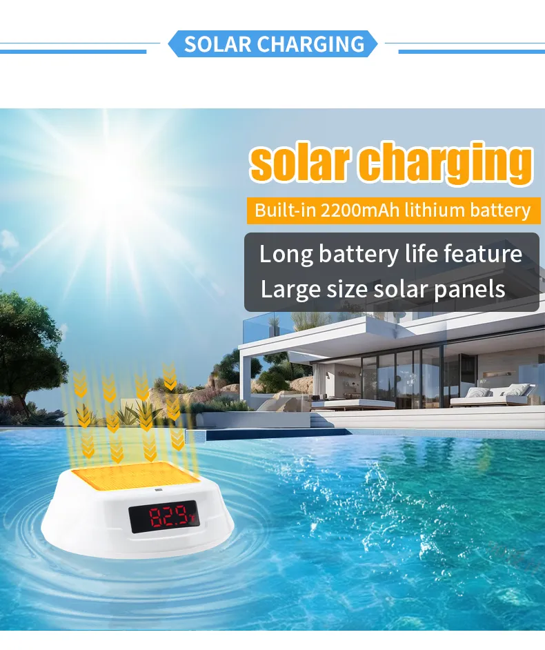 Wireless Solar Powered Pool Thermometer IP68 Waterproof RGB Ambient Light Temperature Display Smart Timer Child Lock 2200mAh Battery Smart Home Automation Solar Energy Savings Device