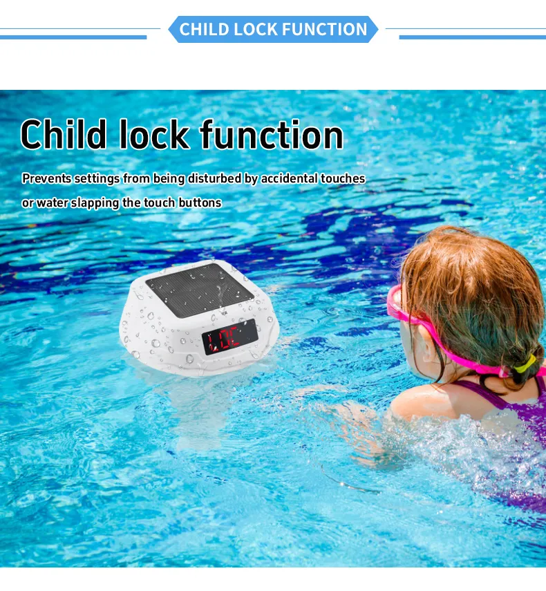 Wireless Solar Powered Pool Thermometer IP68 Waterproof RGB Ambient Light Temperature Display Smart Timer Child Lock 2200mAh Battery Smart Home Automation Solar Energy Savings Device