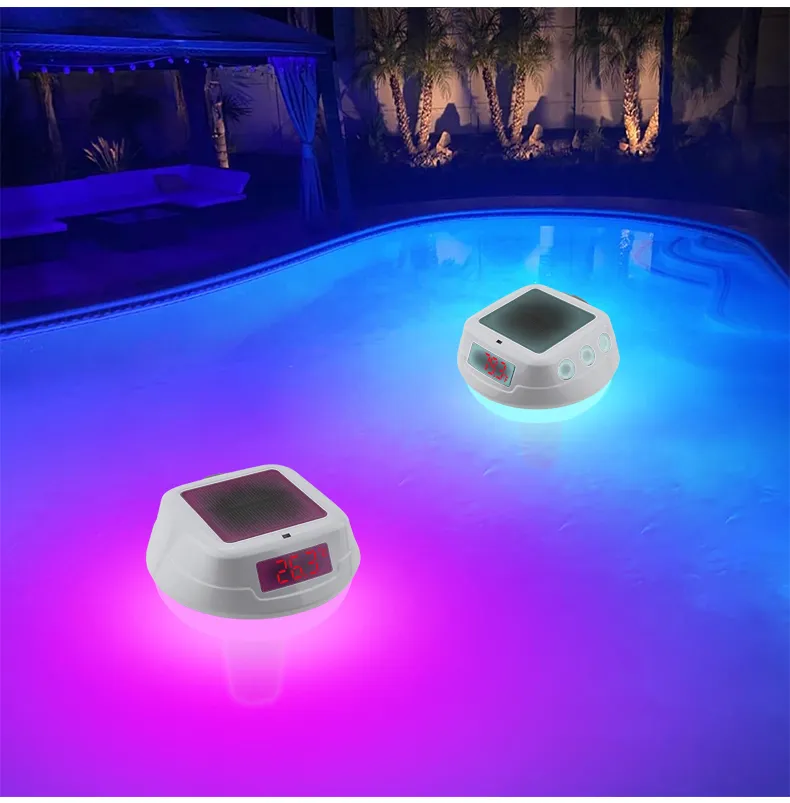 Wireless Solar Powered Pool Thermometer IP68 Waterproof RGB Ambient Light Temperature Display Smart Timer Child Lock 2200mAh Battery Smart Home Automation Solar Energy Savings Device