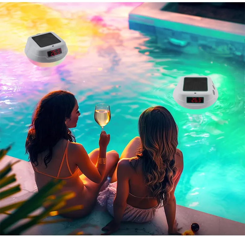 Wireless Solar Powered Pool Thermometer IP68 Waterproof RGB Ambient Light Temperature Display Smart Timer Child Lock 2200mAh Battery Smart Home Automation Solar Energy Savings Device