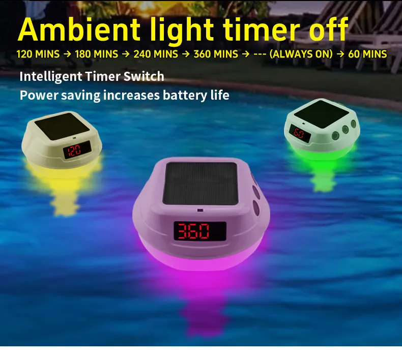 Wireless Solar Powered Pool Thermometer IP68 Waterproof RGB Ambient Light Temperature Display Smart Timer Child Lock 2200mAh Battery Smart Home Automation Solar Energy Savings Device