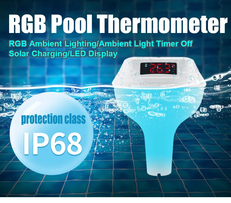 Wireless Solar Powered Pool Thermometer IP68 Waterproof RGB Ambient Light Temperature Display Smart Timer Child Lock 2200mAh Battery Smart Home Automation Solar Energy Savings Device