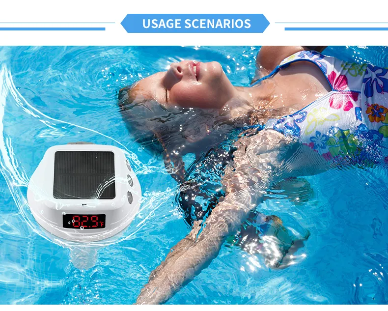 Wireless Solar Powered Pool Thermometer IP68 Waterproof RGB Ambient Light Temperature Display Smart Timer Child Lock 2200mAh Battery Smart Home Automation Solar Energy Savings Device