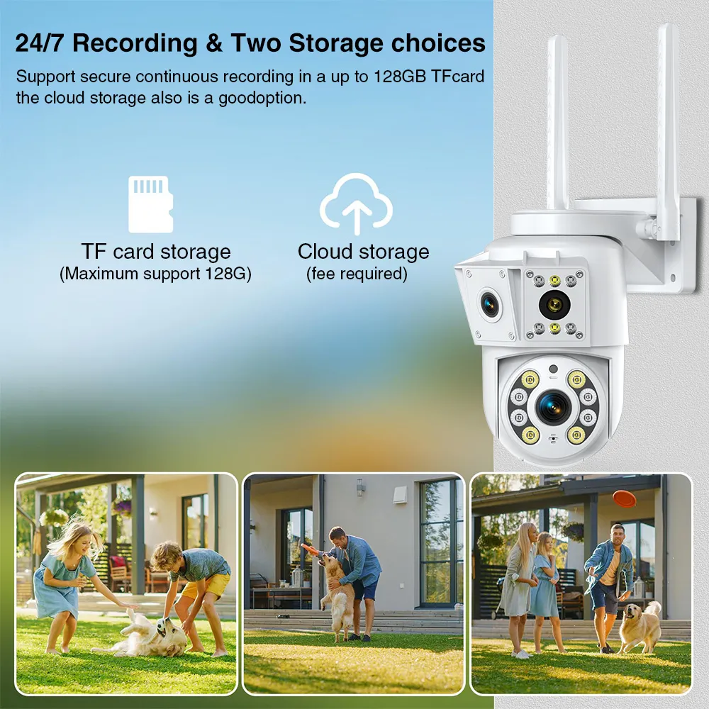 K30 2-Lens WIFI IP Camera 1080P Full Color Outdoor Waterproof Night Vision WiFi Surveillance Camera 1920x1080 360-degree 2MP PTZ Home Security System Camera